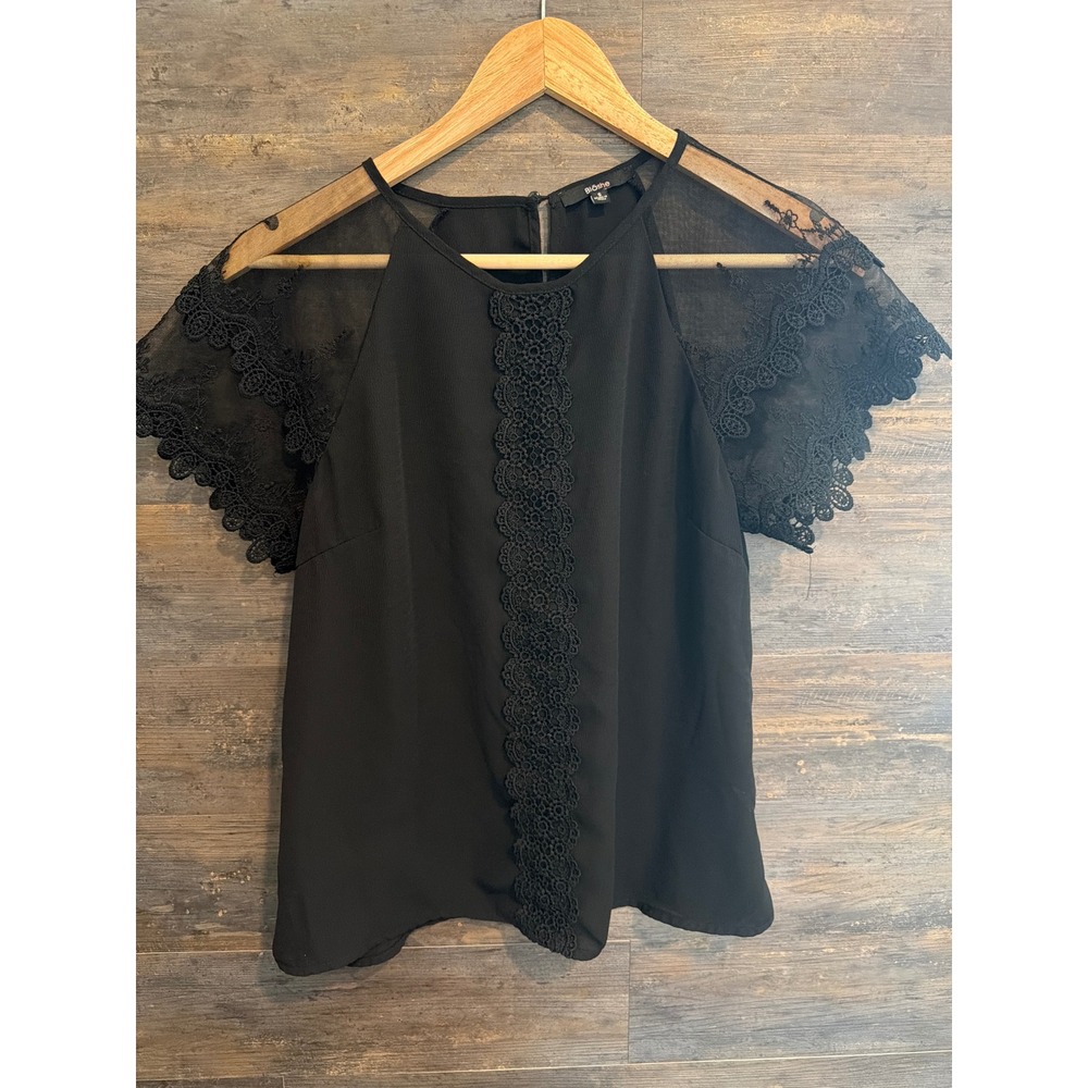 Blashe Black Crochet Lace Mesh Short Sleeve Blouse Top BT02499 Small